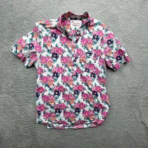 Chubbies Polo Mens M Pink Floral Short Sleeve Pocket 1/2 Button